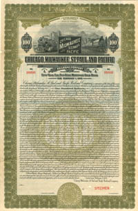 Chicago, Milwaukee, St. Paul and Pacific Railroad Co. - $100 Specimen Bond